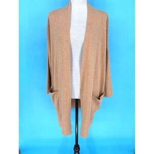 Pact Womens Organic Cotton Open Front Cardigan Camel Brown XS S Relaxed Pocket